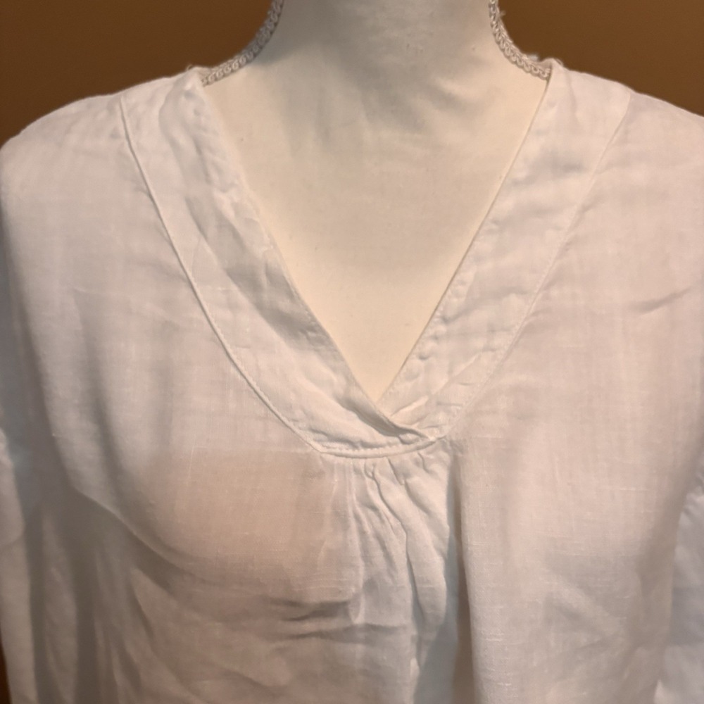 Vintage Match Point‎ White Linen Tunic Blouse XL Made USA  Boho - Picture 3 of 5